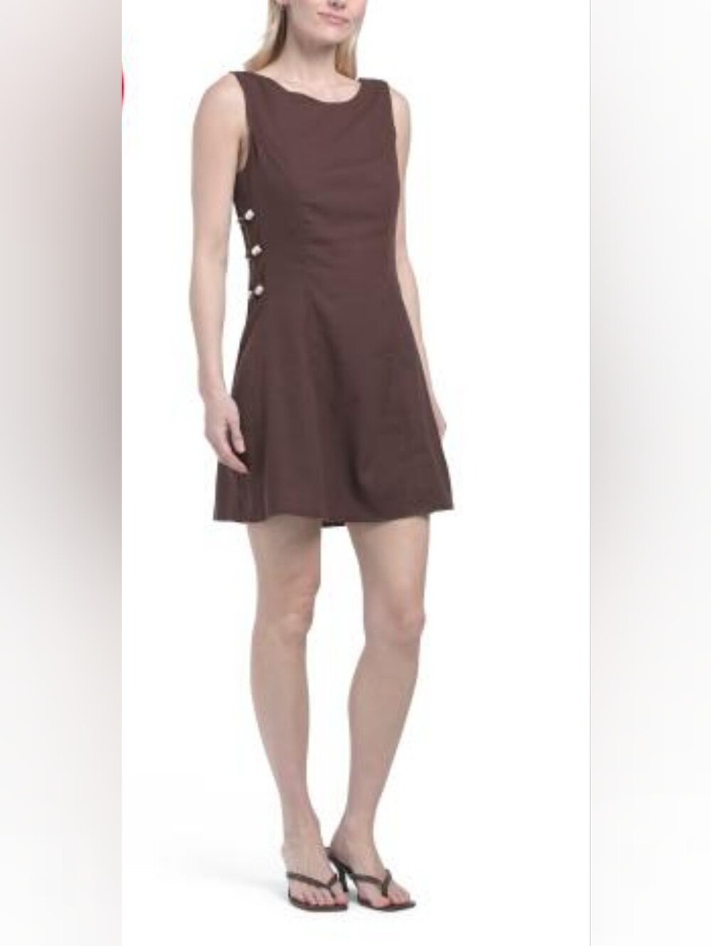 Anthropologie Paper Heart Brown Sleeveless Linen Blend Mini Dress М NWT